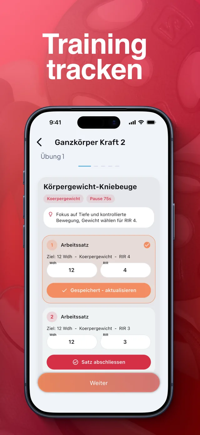 Ryvion App: Training tracken mit Sätzen, Wiederholungen und RIR