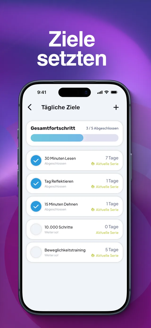 Ryvion App: Tägliche Ziele mit Serien-Kalender